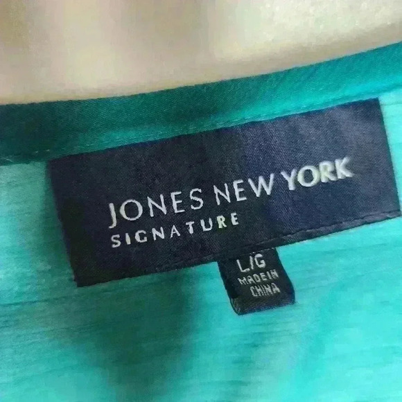 Jones New York Womens Blue Green Pullover Sheer Top Large - Picture 8 of 8